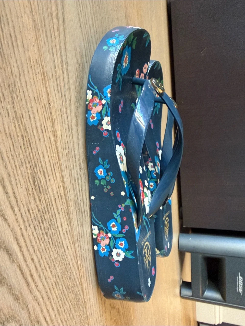 Tory Burch Navy Floral Flip Flop Sandals